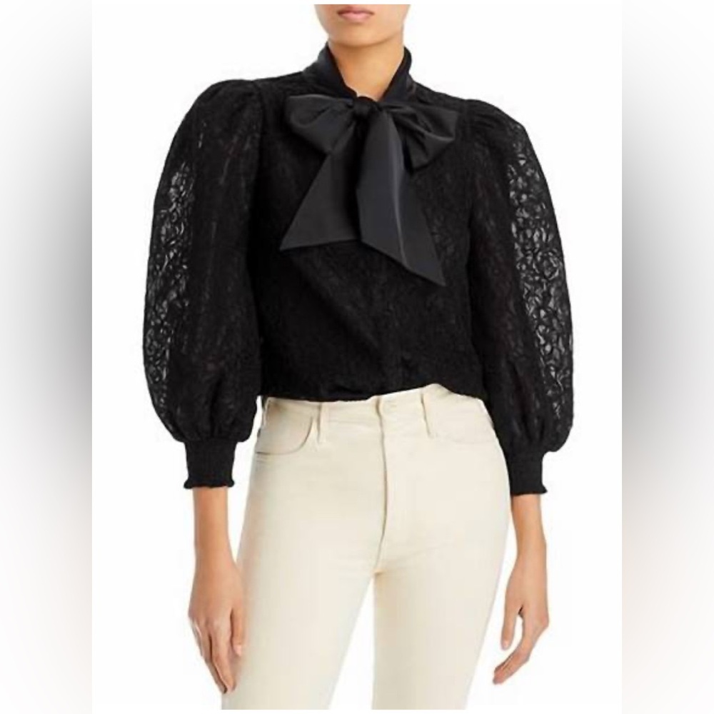 Alice + Olivia Black Lace Blouse with Bow